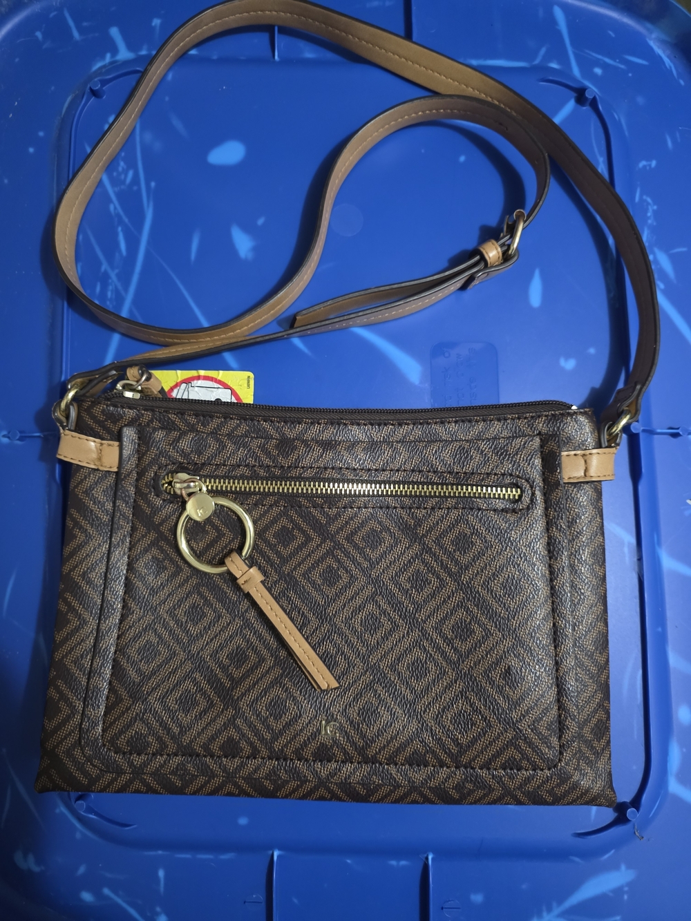 Liz Claiborne Ingrid Brown Monogram Geometric Crossbody Bag